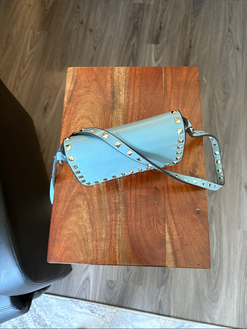 Rockstud Light Blue Crossbody Bag with Gold-Tone Accents